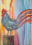 Patrick Lynch’s “Rooster,” is one of the paintings on display in a student exhibit at Auburn Manor through September.